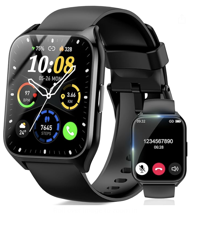 Won Waterproof Smart Watch, Heart Rate and Sleep Monitor with Step Counter, Black